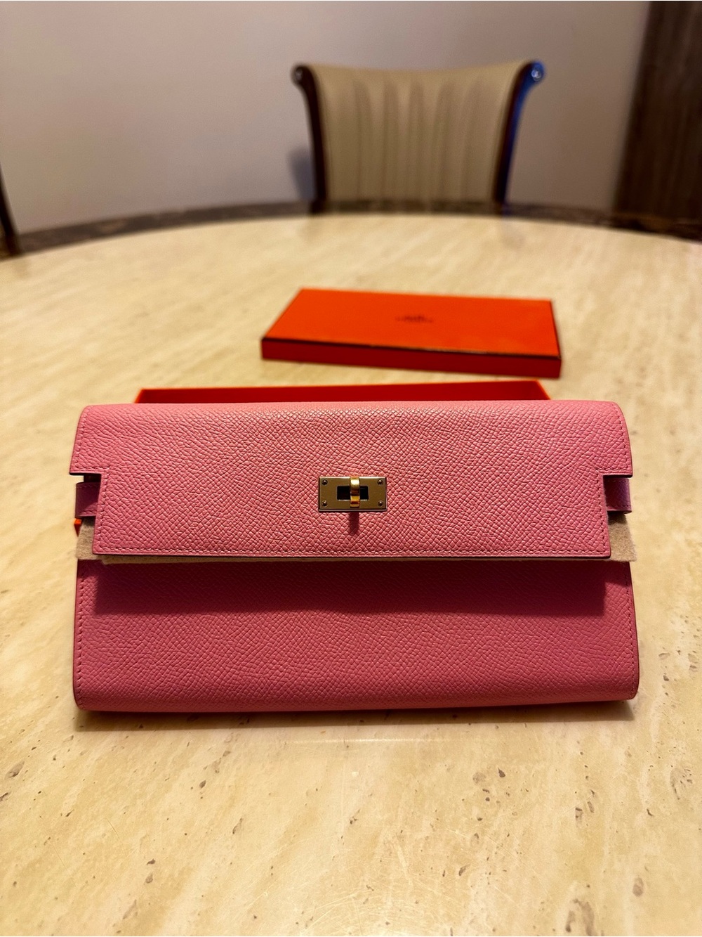 Hermes Rose Confetti Epsom Kelly Long Wallet